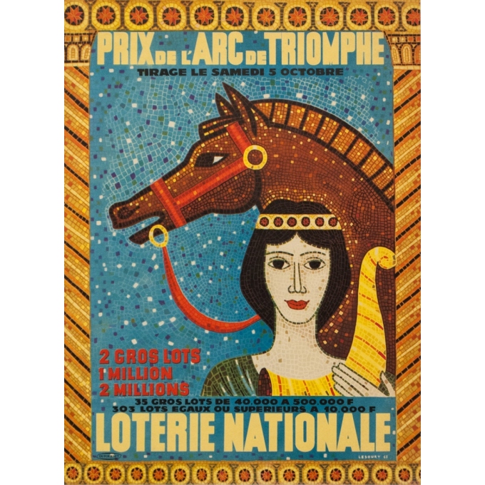 Affiche ancienne d'exposition - Lesourt - 1963 - Loterie Nationale Prix Arc de Triomphe - 38.5 par 29 cm