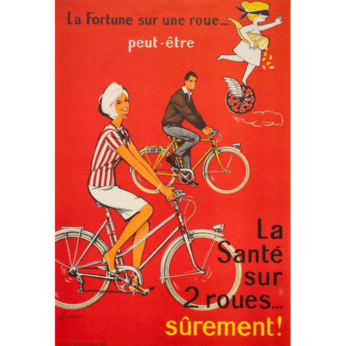 Affiche ancienne de publicité - Couronne - 1950 - La fortune sur 2 Roues - 57 par 38.5 cm