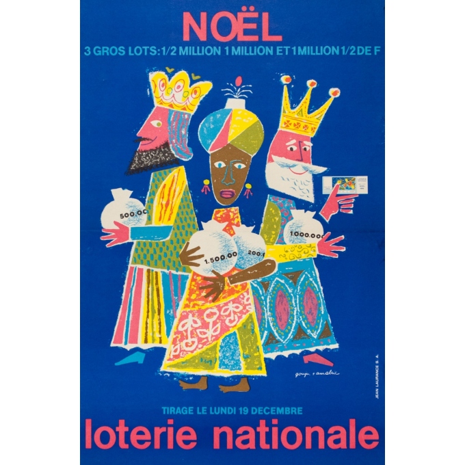 Affiche ancienne de publicité - Gouju et Amabric - 1966 - Loterie Nationale Noël - 58 par 38 cm