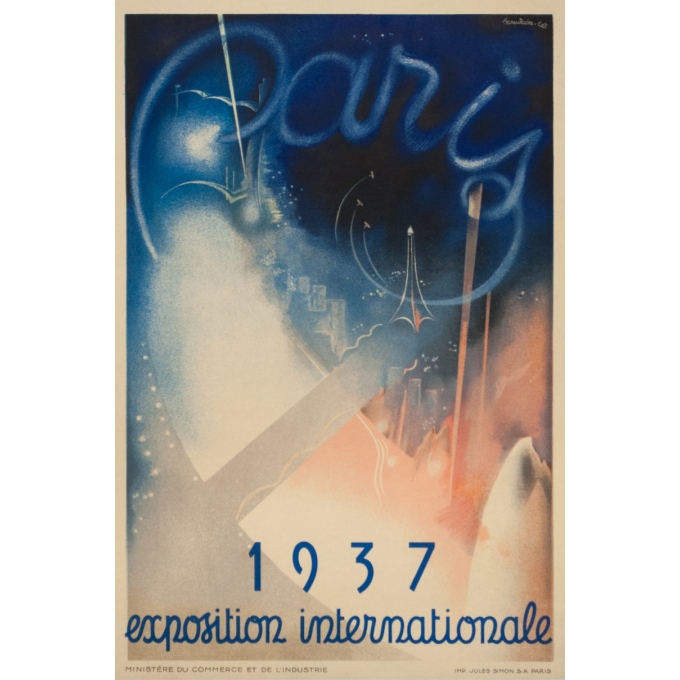 Affiche ancienne d'exposition - Beaudoin - 1937 - Paris exposition internationale - 59 par 39.5 cm