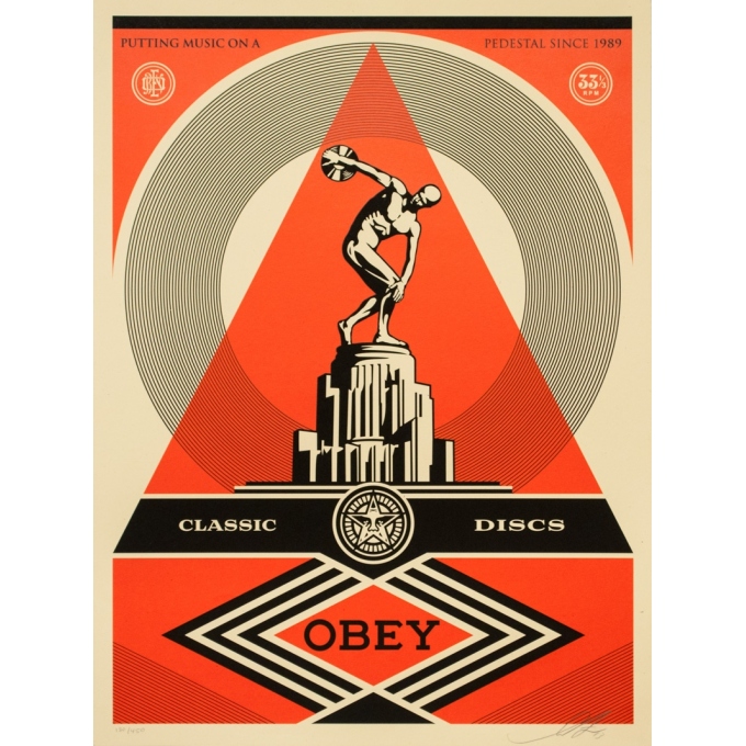 Affiche sérigraphiée originale - Shepard Fairey - 1989 - Obey classic discs Numérotée 180/450 - 61 par 45.5 cm