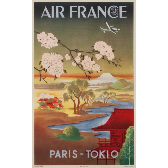 Vintage travel poster - 1952 - Air France Paris Tokio - 19.7 by 12.2 inches