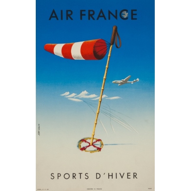 Affiche ancienne de voyage - Jean Colin  - 1951 - Air France Sports d'hiver 1951 - 50 par 31 cm