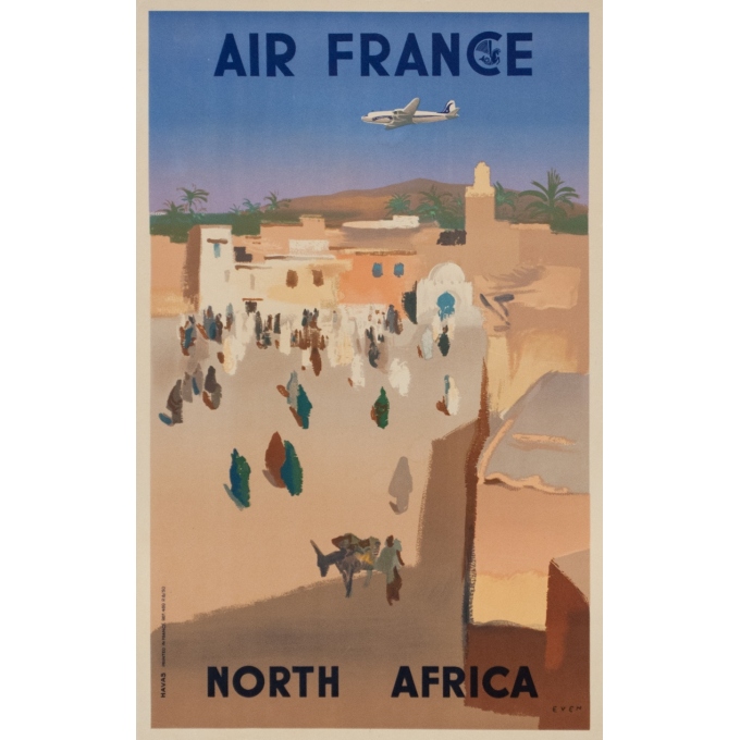 Affiche ancienne de voyage - Even - 1950 - Even Air France North Africa 1950 - 50 par 31 cm