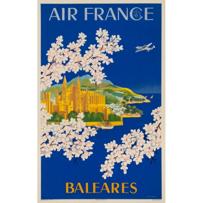 Affiche ancienne de voyage - Lucien Boucher - 1951 - Air France Baleares 1951 - 50 par 31 cm