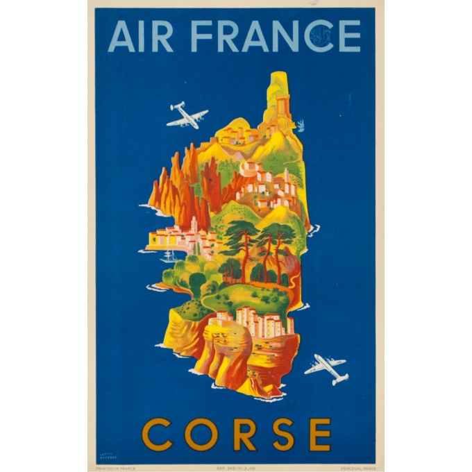 Affiche ancienne de voyage - Lucien Boucher - 1949 - Air France Corse 1949 - 50 par 31 cm