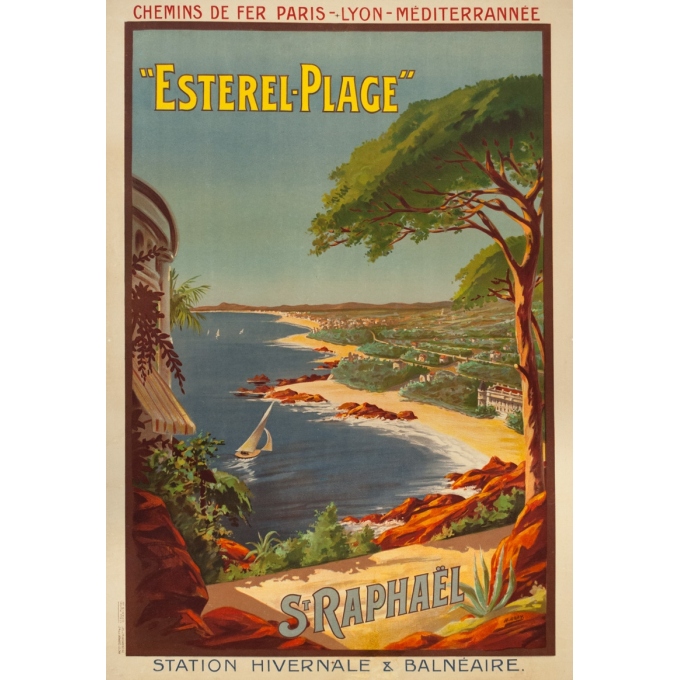 Vintage travel poster - H. Gray - Circa 1910 - Esterel St Raphaël - 42.5 by 29.5 inches