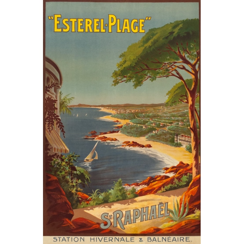 Vintage travel poster - H. Gray - Circa 1910 - Esterel St Raphaël - 42.5 by 29.5 inches - 3