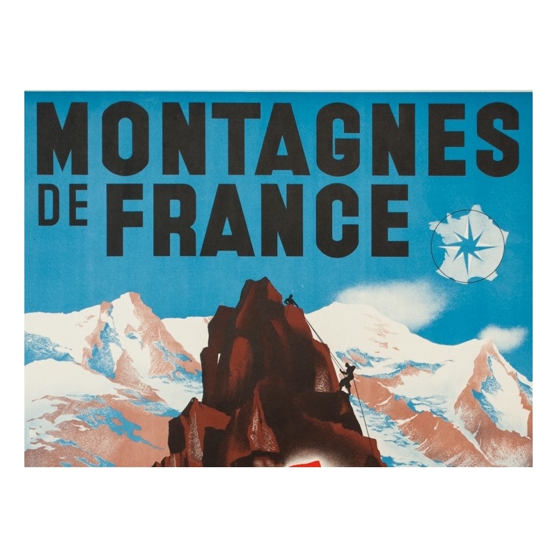 Affiche ancienne de voyage - Ponty - Circa 1935 - Montagnes de France  - 100 par 62.5 cm - 2
