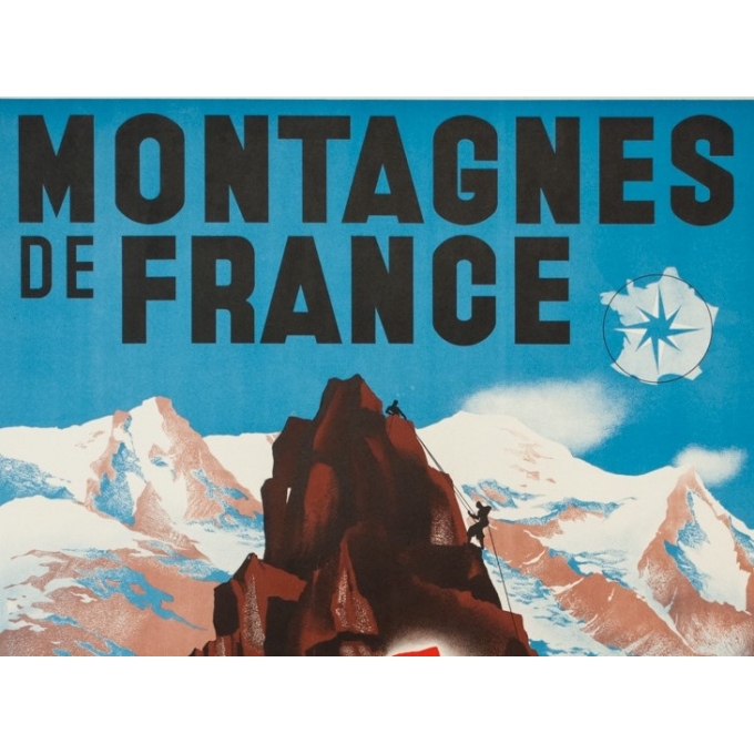 Vintage travel poster - Ponty  - Circa 1935 - Montagnes de France - 39.4 by 24.6 inches - 2