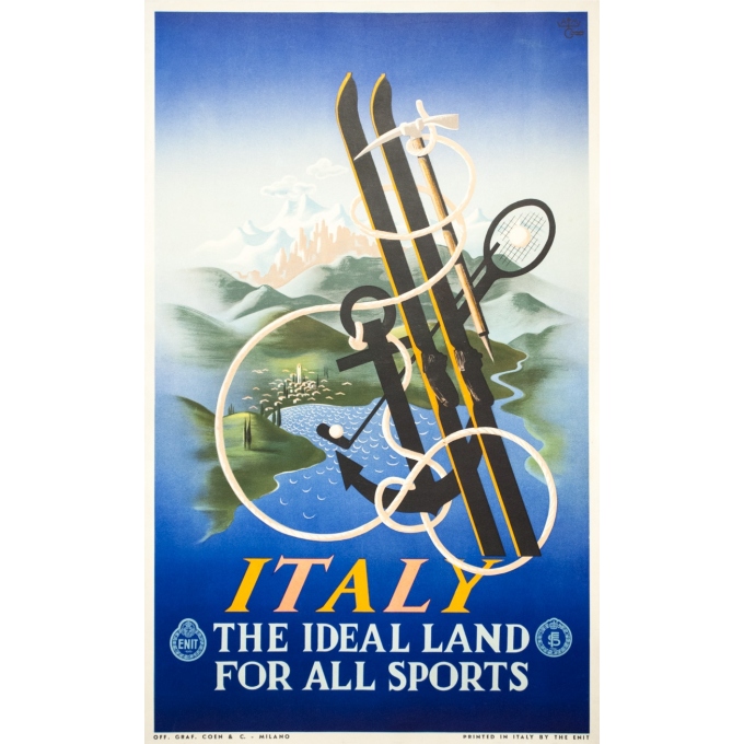 Vintage travel poster - A.M.Cassandre - 1935 - Italy Italie the ideal land for all sports - 39.6 by 24.4 inches