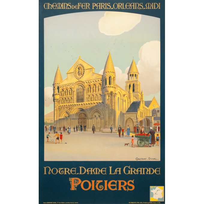 Vintage travel poster - Constant Duval - 1934 - Notre Dame La Grande Poitiers - 39.4 by 24.6 inches Vintage travel poster - Constant Duval - 1934 - Notre Dame La Grande Poitiers - 39.4 by 24.6 inches
