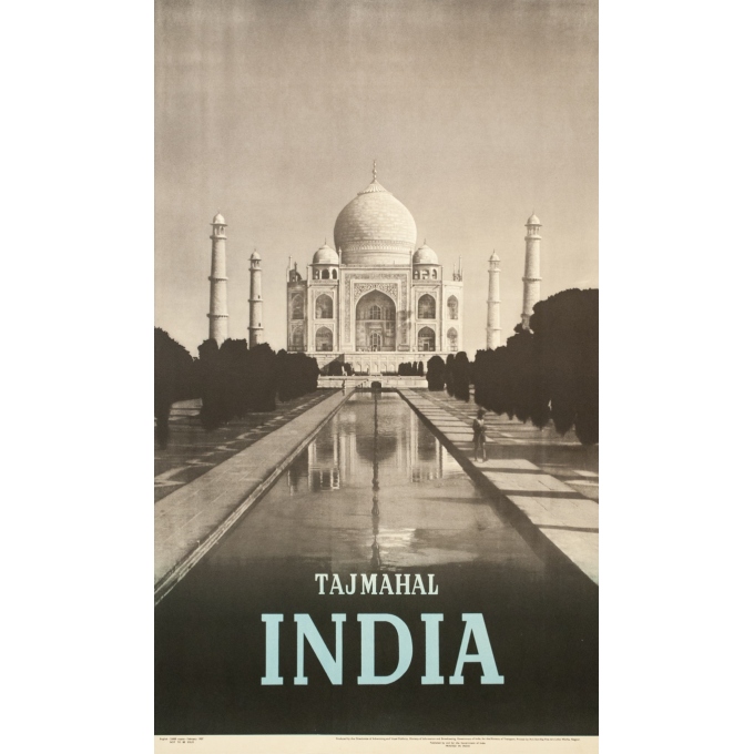 Affiche ancienne de voyage - 1957 - Tajmahal India - 101.5 par 60.5 cm