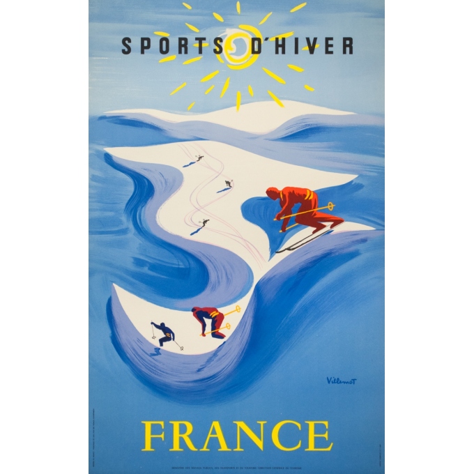 Affiche ancienne de voyage - Villemot - Circa 1950 - Sports d'hiver France - 100 par 62.5 cm