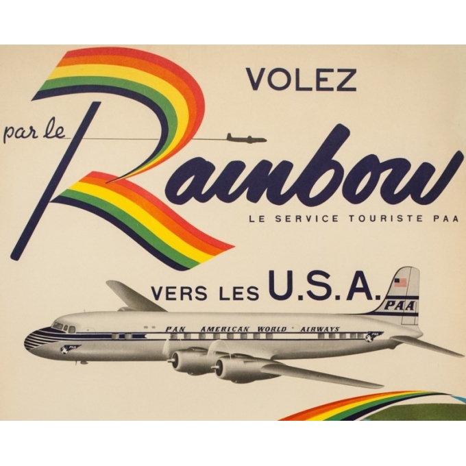 Vintage travel poster - 1949 - Volez par le Rainbow vers les USA PAA - 39.8 by 24.8 inches - 2