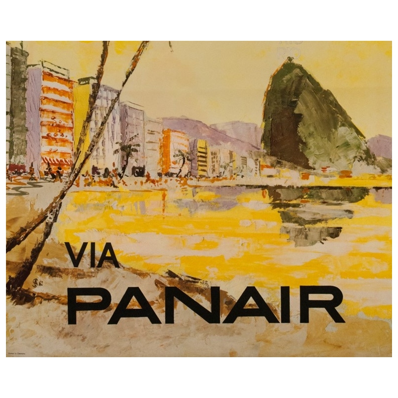 Vintage travel poster - SBH - 1962 - Rio via Panair - 39.4 by 25 inches - 2