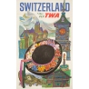 Vintage travel poster - David Klein - 1960 - Fly TWA Switzerland - 39.4 by 25.2 inches