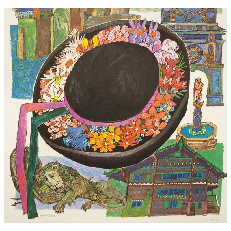 Vintage travel poster - David Klein - 1960 - Fly TWA Switzerland - 39.4 by 25.2 inches - 3