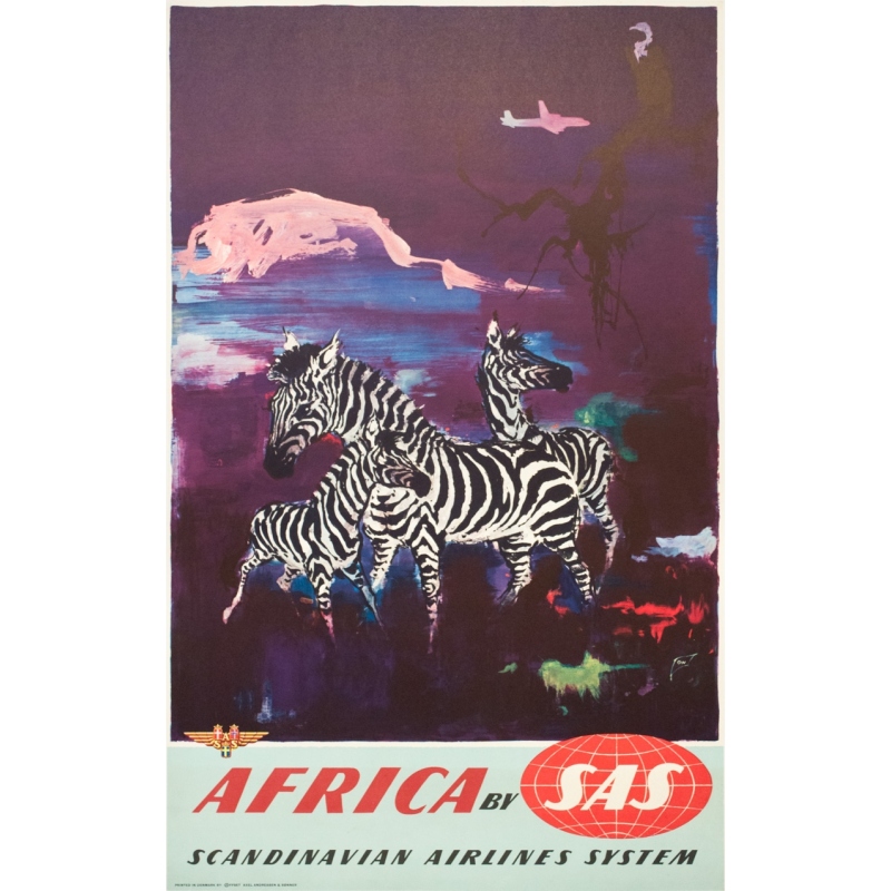 Vintage travel poster - Otto Nielsen - 1958 - Africa by SAS Scandinavian Airlines System - 39.4 by 24.4 inches