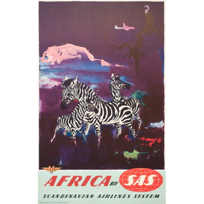 Affiche ancienne de voyage - Otto Nielsen - 1958 - Africa by SAS Scandinavian Airlines System - 100 par 62 cm
