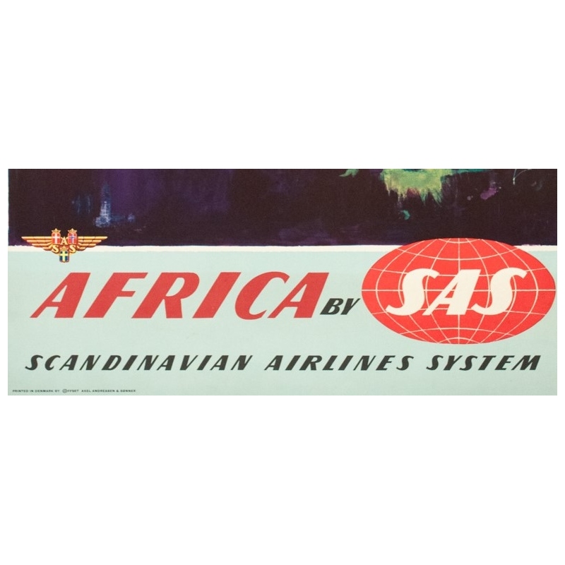 Vintage travel poster - Otto Nielsen - 1958 - Africa by SAS Scandinavian Airlines System - 39.4 by 24.4 inches - 3