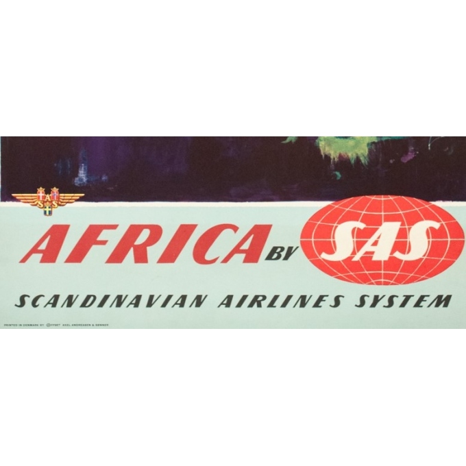 Affiche ancienne de voyage - Otto Nielsen - 1958 - Africa by SAS Scandinavian Airlines System - 100 par 62 cm - 3