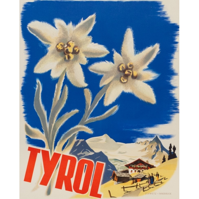 Vintage travel poster - 1950 - Tyrol Schwetz Innsbruck Austria Autriche 1950 - 28 by 20.1 inches - 2