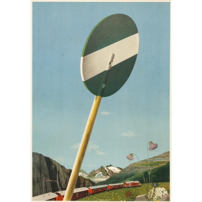 Affiche ancienne - Herbert Leupin - 1949 - Furuka oberalp Brig Gletsch andermatt Disents Switzerland - 101 par 64 cm - 2