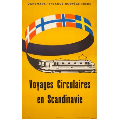 Vintage poster - Bivy Good - 1958 - Voyage Circulaires en scandinavie Danemark Finlande Norvège Suède - 38.8 by 24.2 inches
