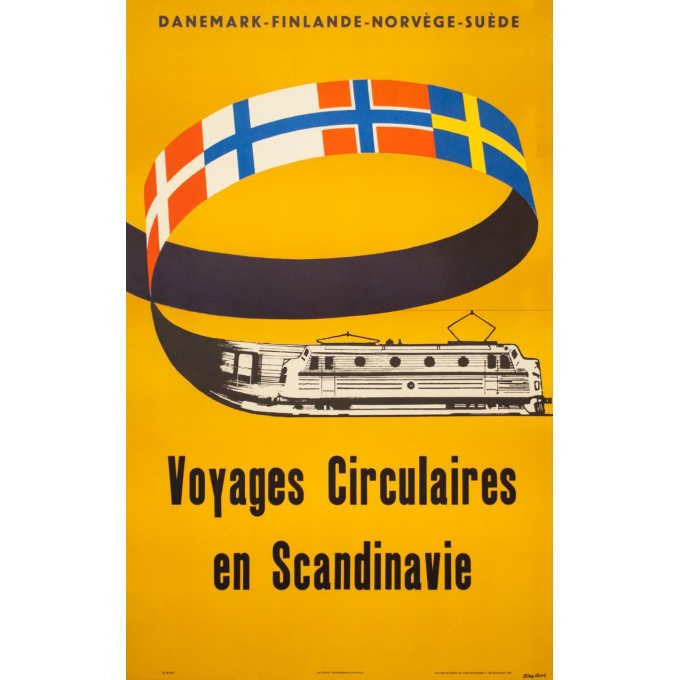 Affiche ancienne - Bivy Good - 1958 - Voyage Circulaires en scandinavie Danemark Finlande Norvège Suède - 98.5 par 61.5 cm