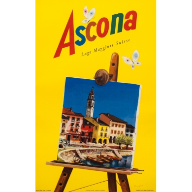 Affiche ancienne de voyage - Peyer - 1959 - Ascona Lago Maggiore Suisse Peyer 1959 - 100.5 par 64 cm