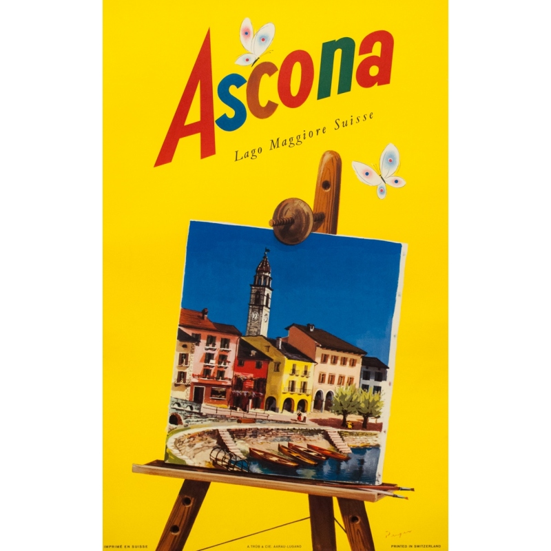 Affiche ancienne de voyage - Peyer - 1959 - Ascona Lago Maggiore Suisse Peyer 1959 - 100.5 par 64 cm