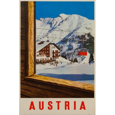 Affiche ancienne de voyage - Risch Lau - Circa 1950 - Austria ski - 94.5 par 63 cm