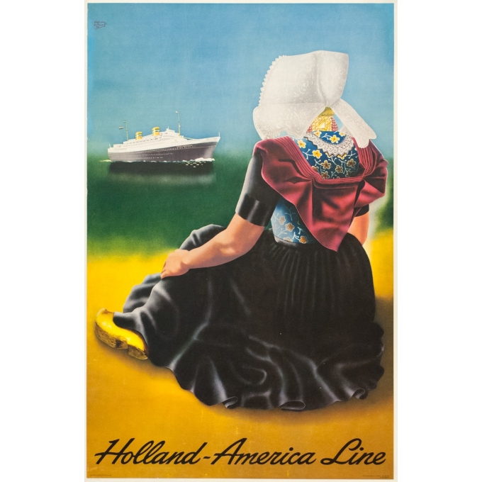 Affiche ancienne de voyage - Alphons Dullaart - 1949 - Holland America Line 1950 - 96 par 61.5 cm