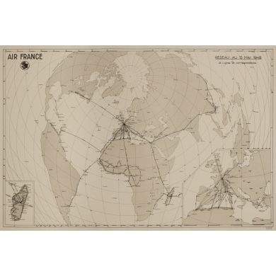 Vintage travel poster - 1948 - Planisphère Air france Reseau du 15 mai 1948 - 31.3 by 21.3 inches