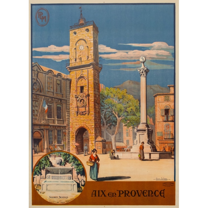 Affiche ancienne de voyage - Jean Julien - Circa 1920 - Aix en Provence PLM - 107 par 77 cm