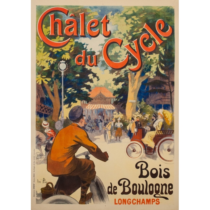 Affiche ancienne de publicité - René Péan - Circa 1900 - Chalet du cycle bois de Boulogne Longchamps - 125 par 88 cm