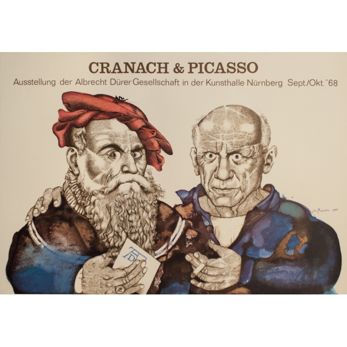 Affiche ancienne d'exposition - Prechte - 1968 - Cranach & Picasso Kunsthalle Nürnberg - 118 par 82 cm