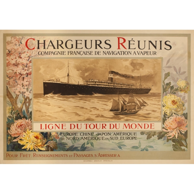 Affiche ancienne de voyage - Chrageur Réunis, Fleur - 125 par 89 cm