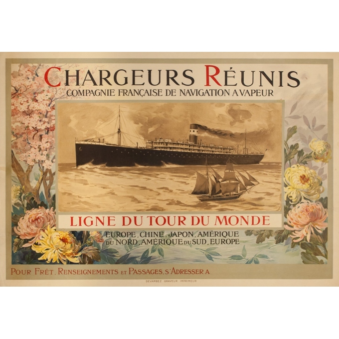 Vintage travel poster - Chargeur Réunis Fleur - 49.2 by 35 inches Vintage travel poster - Chargeur Réunis Fleur - 49.2 by 35 inches