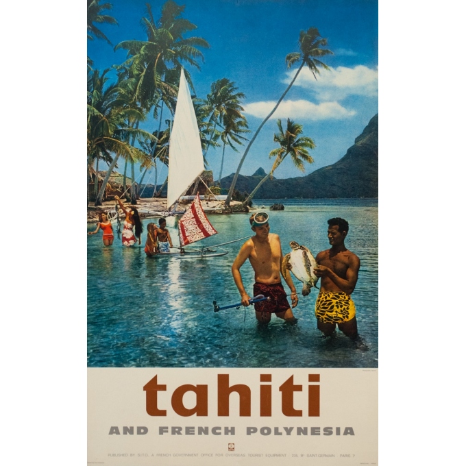 Affiche ancienne de voyage - Sylvain - 1960 - Tahiti - 100 par 63 cm