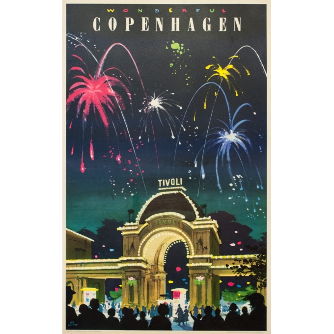 Affiche ancienne de voyage - DES. ASMUSSEN - 1963 - Copenhague Tivoli 1963 - 100 par 62.5 cm