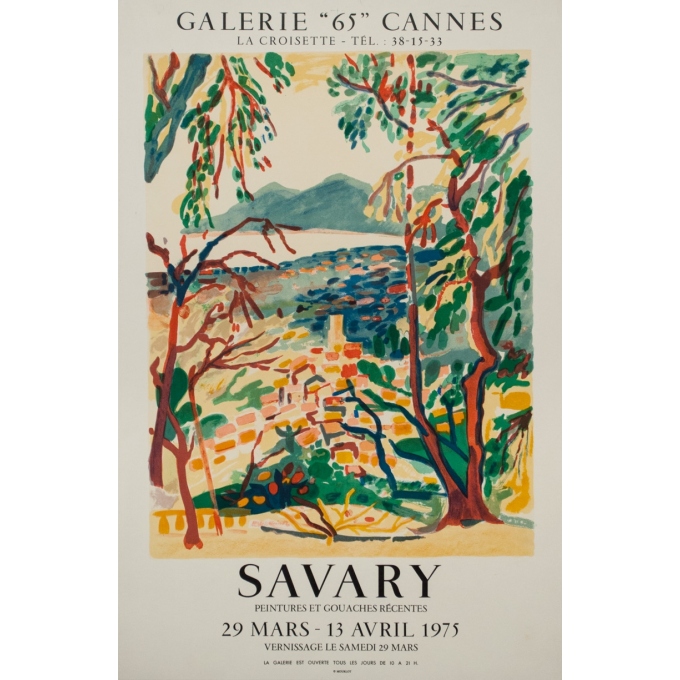 Affiche ancienne d'exposition - Savary - 1975 - Galerie "65" Cannes - 80.5 par 52.5 cm