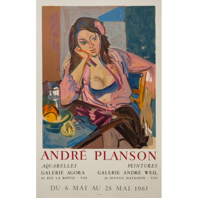 Affiche ancienne d'exposition - A.Planson - 1965 - Galerie Agora / André Weil - 77.5 par 49 cm