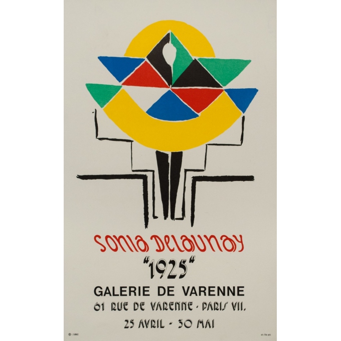 Affiche ancienne d'exposition - Sonia Delaunay - 1925 - Galerie Varenne - 70.5 par 44 cm