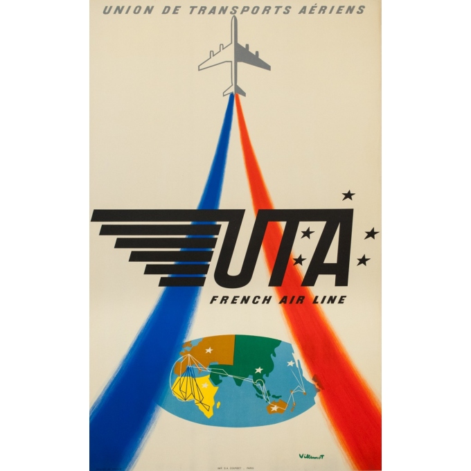 Affiche ancienne de voyage - Villemot - Circa 1960 - UTA French airline - 98 par 61 cm