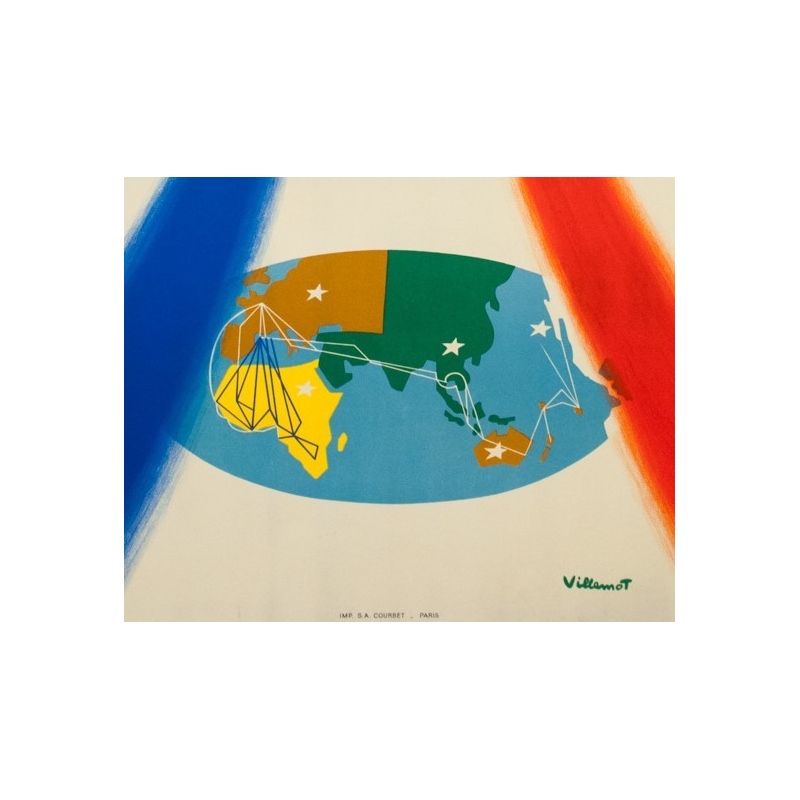 Affiche ancienne de voyage - Villemot - Circa 1960 - UTA French airline - 98 par 61 cm - 4