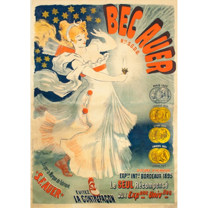 Affiche ancienne de publicité - Georges Meunier - 1895 - Bec Auer - 170 par 120 cm