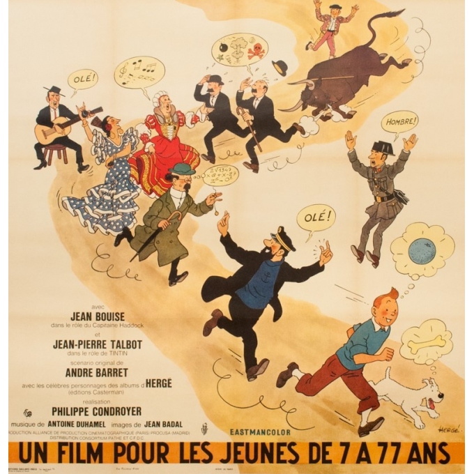Original vintage movie poster - Hergé - 1964 - Tintin et les oranges Bleues - 63 by 46.5 inches - 3