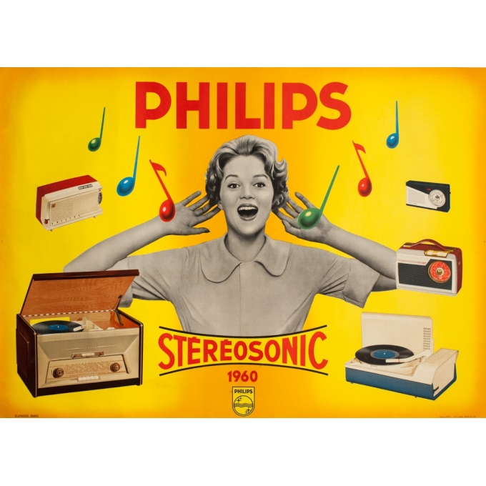 Affiche ancienne de publicité - Studio Photos Affif - 1960 - Philips Stéréosonic - 161 par 115.5 cm